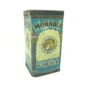 Antique 1920s Monarch Cocoa Tin 16 oz Art Deco Lion Hinged Lid Reid Murdoch & Co